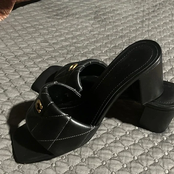 Coach Black Quilted Mules with Gold Accent - Picture 6 of 10